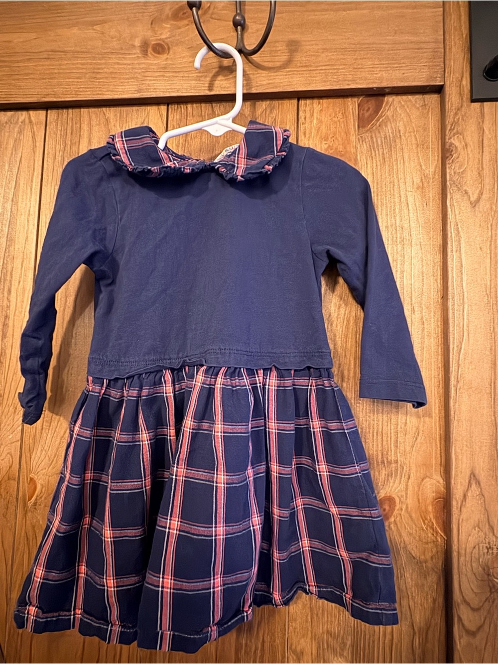 Navy and Pink Plaid Long-Sleeve Dress for Girls
